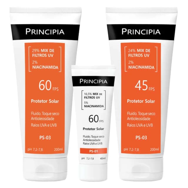 Principia Kit Proteção Solar Total com dois protetores corporais e um protetor facial - FPS 60 e FPS45