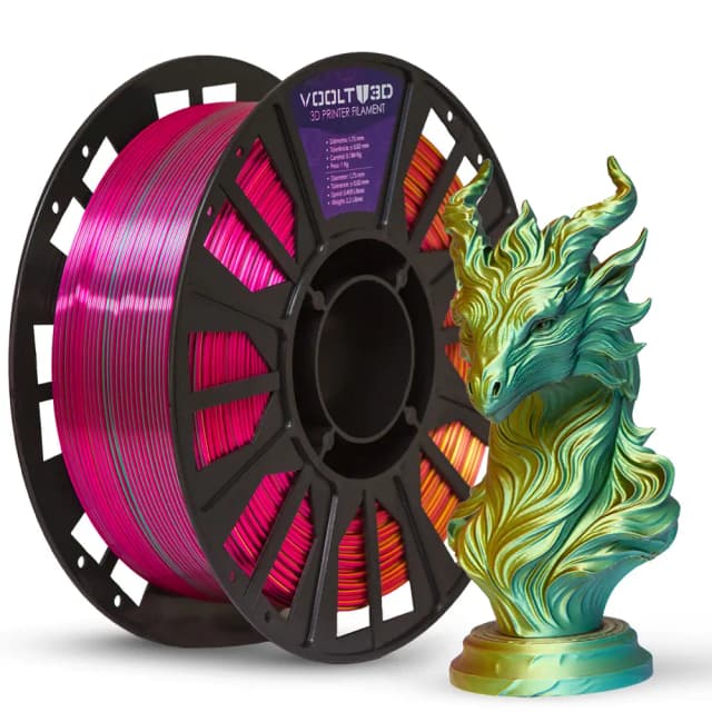 Filamento Pla Tri Color Dourado / Rosa Choque / Verde V-silk 1kg Impressão Voolt3D