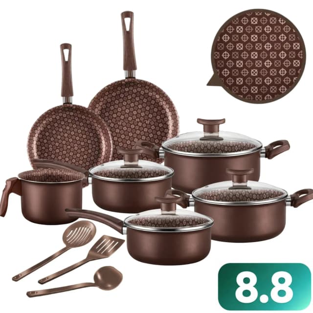 Jogo de Panelas 10 Peças Antiaderente com Tampa de Vidro Temperado Bianco Vanilla Varias Cores Conjunto Kit Teflon D'italia Cozinha Completa