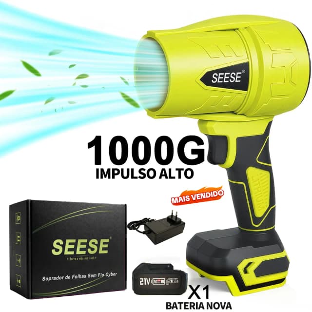 SEESE Soprador de Folhas Sem Fio 450 CFM, Potente, Ideal Para Jardim, Garagem e Secagem de Carros, Perfeito Para Uso Domestico