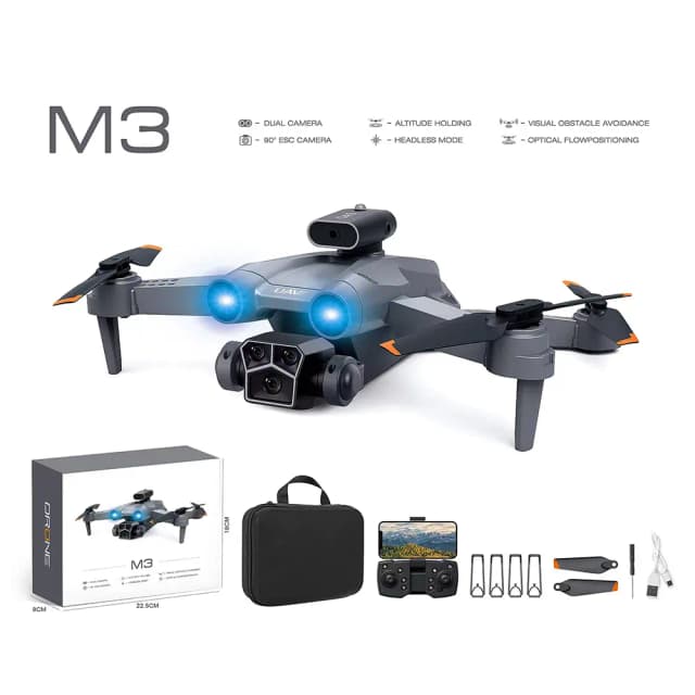 DLI drone profissional M3 / M3Tela / M3Max, Equipado com câmeras duplas de alta definição e um quadcopter aéreo, inclui 2 baterias e suporta rede sem fio 2.4G