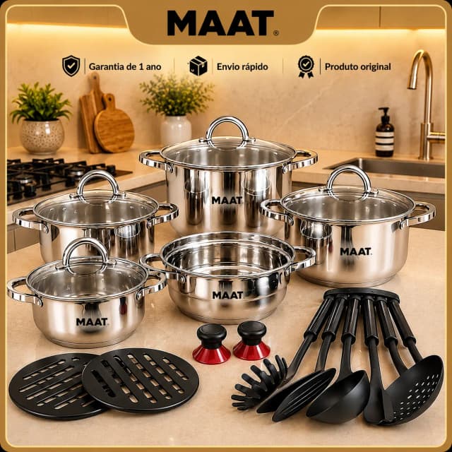 Jogo De Panelas Alemã Genebra 19 Peças Aço Inoxidável Luxo Prata/inox 2