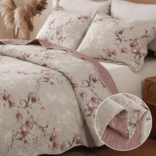 Kit Cobre Leito Colcha Dupla Face 150 Fios Matelado Boutis Estampado Toque Macio Antialérgico Hotel Premium