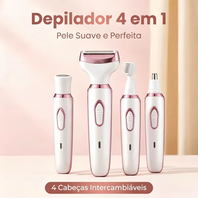 Kit Depilador Elétrico 4 em 1 Multifuncional Para Todas as Partes do Corpo Recarregável Tipo C Design Ergonômico e Confortável