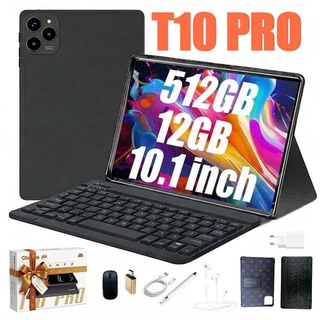 2026 Tablet T10 PRO mouse teclado 12GB RAM 512GB ROM Android 13 com case 10,1 polegadas câmera 16MP 32MP
