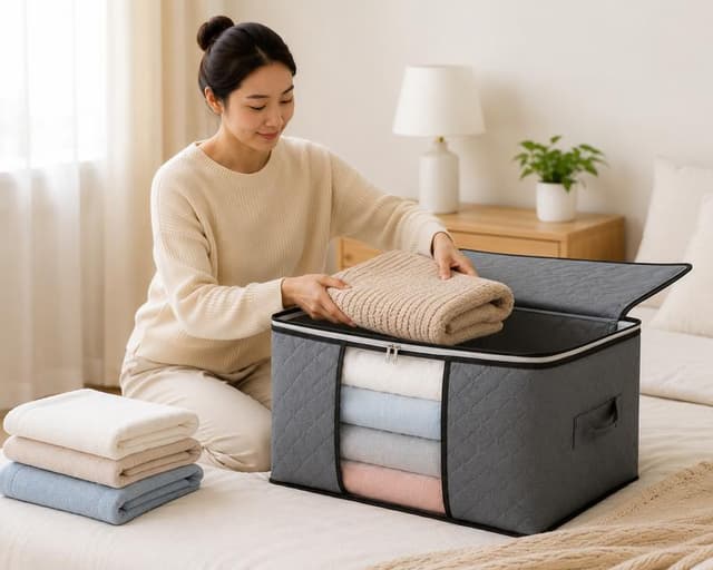 Organizador Dobrável para Roupas e Edredons 60x35x40cm com Visor Transparente Grande Capacidade