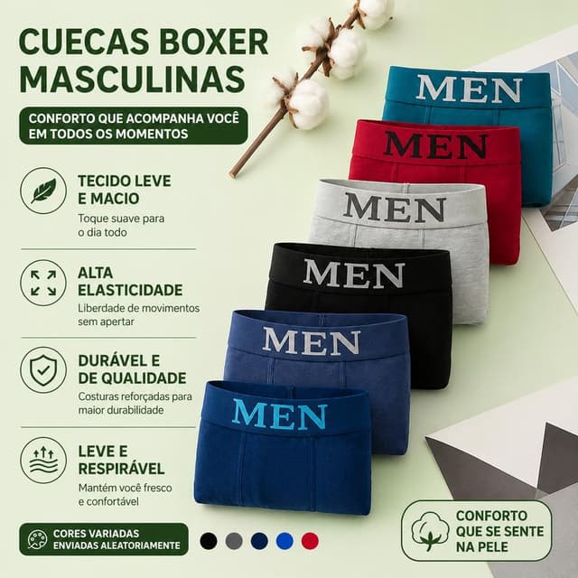 Kit 6 ou 10 unidades Cuecas Boxers de Microfibra Conforto eAlta Elasticidade