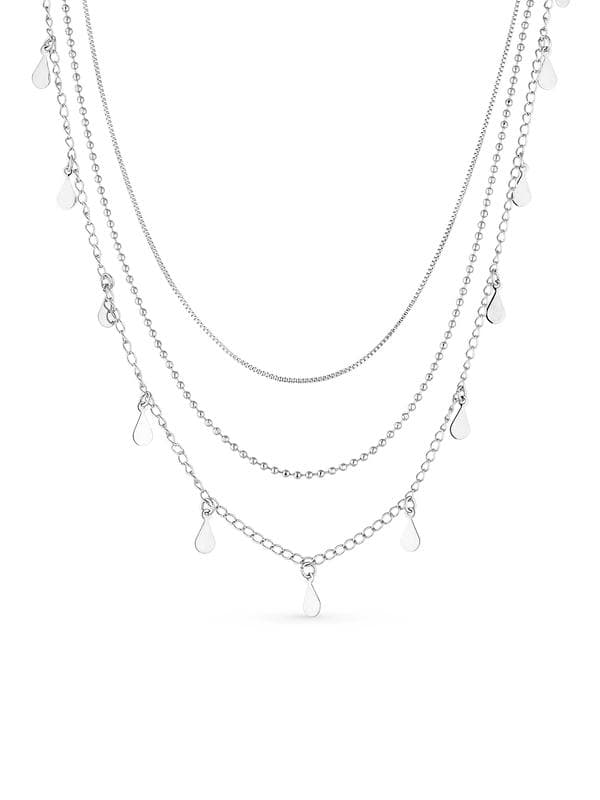 Choker Tripla Minimalista Prata com Pingentes e Camadas Hipoalergênicas para Looks Versáteis e Elegantes