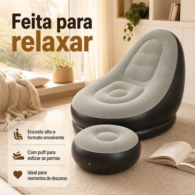 Sofá Inflável Portátil 3 em 1 com Bomba de Ar Poltrona Cama Dobrável Para Camping Praia e Casa
