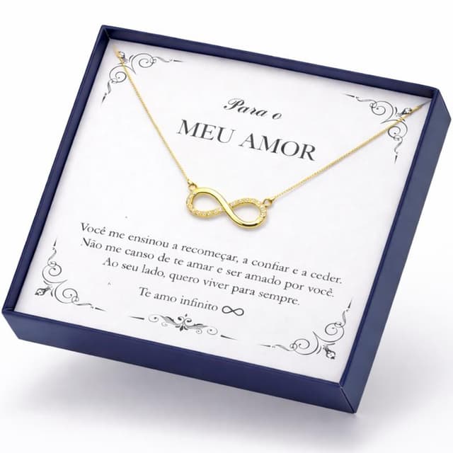 Colar Feminino Folheado a Ouro 24k Símbolo do seu Amor Infinito – Presente Ideal para quem você Ama