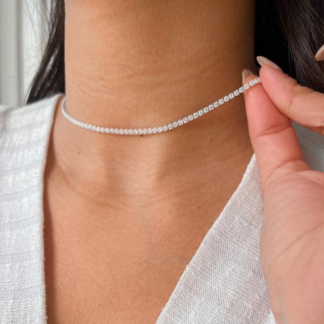 Choker Riviera Cristal Semijoia Prata 925 com Zircônias de Alta Qualidade e Dupla Camada de Verniz Protetor para Brilho Intenso e Durabilidade