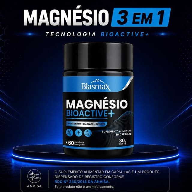 Magnésio 3 em 1 Blasmax - Quelato + Dimalato + L-Treonina 60 Cápsulas