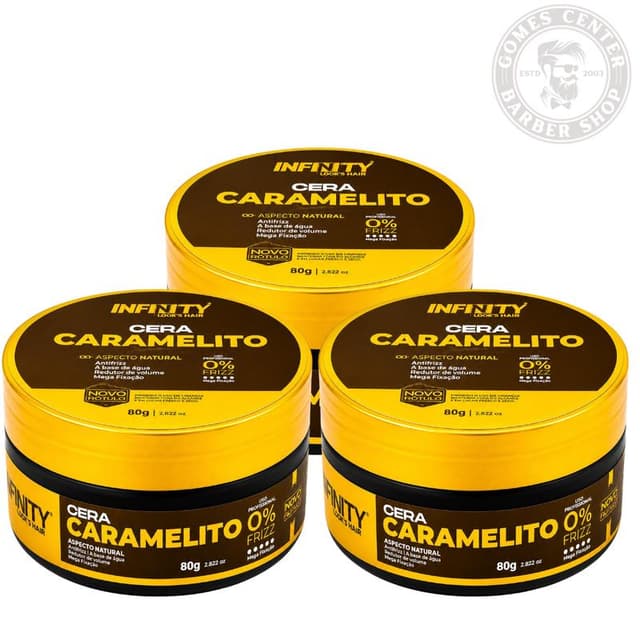 1 ou 3 Pomada Cera Caramelito 80g cada Infinity Looks Hair - Modela Com Alta Fixação e Hidrata os Fios Fox