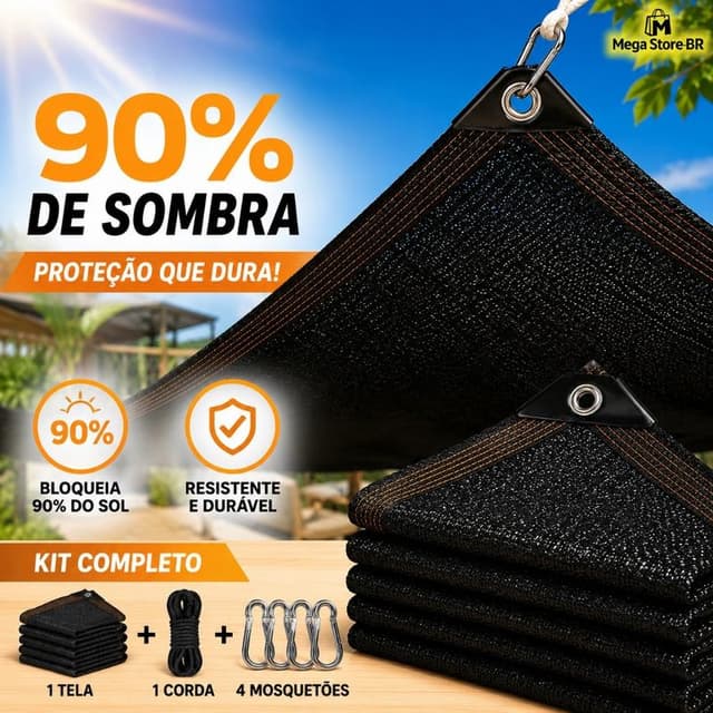 Rede de Sombreamento 90% Proteção Solar Preta Impermeável para Garagem Varanda e Pátio Instalação Rápida Resistente UV Alta Resistência e Durável