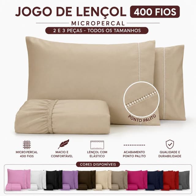 Jogo de Lençol 2 e 3 Peças Macio Premium Cama Solteiro Casal Queen King Micro Percal