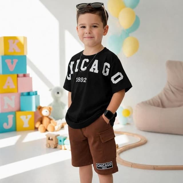 Conjunto Masculino Kit 2 Peças - Verão 1 Camisa e 1 Bermuda - Algodão 02 ao 12 Anos