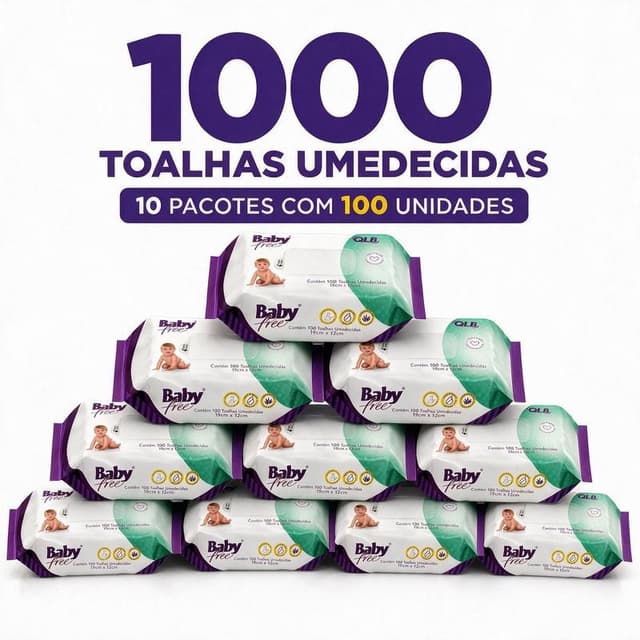 Kit 10 Pct Toalhas Umedecidas Baby Free - 1000 Lenços