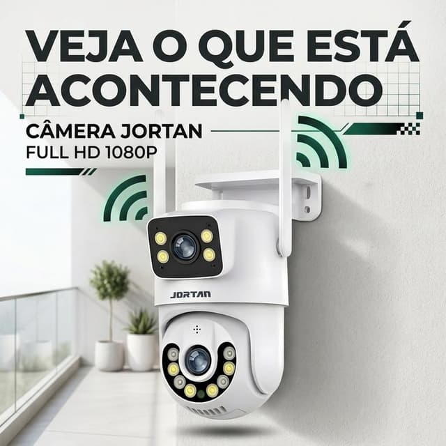 Câmera de Segurança Wi-Fi IP Externa Jortan 360° Full HD – Monitoramento Inteligente via Celular com Visão Noturna e Proteção IP66