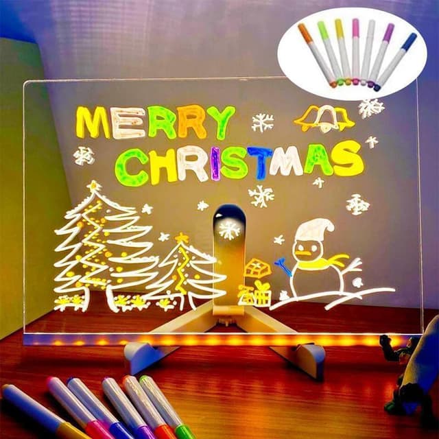 Painel LED para crianças - Brinquedos para crianças em idade pré-escolar para desenhar, tabuleiro de desenho reutilizável com 7 canetas, brinquedos indispensáveis para viajar