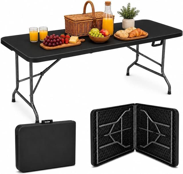 Mesa Dobrável Portátil Vira Maleta 180cm Reforçada até 50kg Camping Churrasco Jardim Sítio Compacta e Resistente MAAT BRAND (Preto)