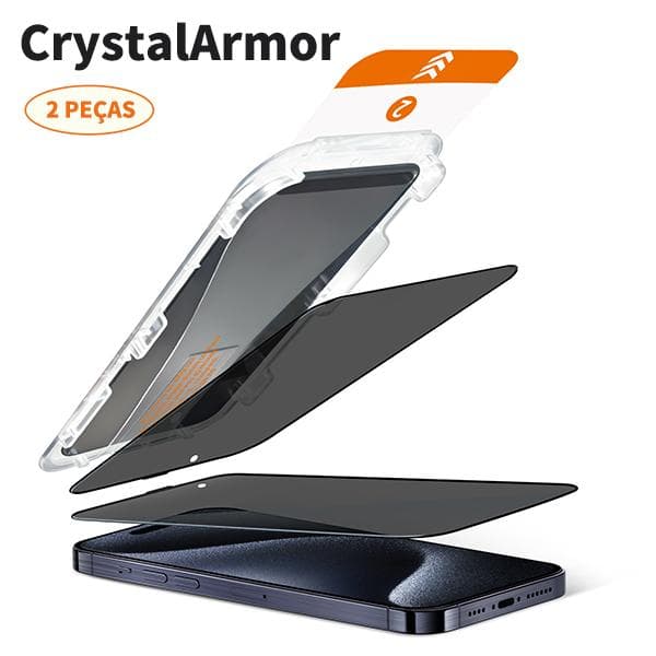 CrystalArmor Kit 2 Películas Anti-espião Vidro Temperado 3D 9H + Aplicador-iPhone 17/16/15/14/13/12/11/XR/XS/X Samsung S22 ao S26/A35 ao A56