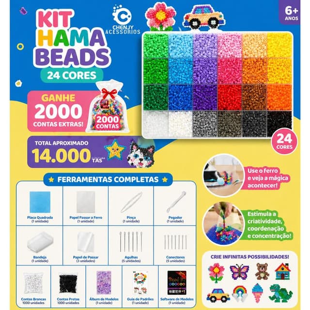 Kit 24cores 2.6mm Com 14000pcs Perler Hama Beads Presentes para crianças Com Ferramentas