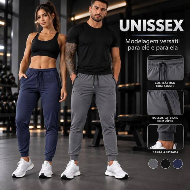 Kit Calça Jogger unissex Slim Fit Elastano Academia Casual Treino