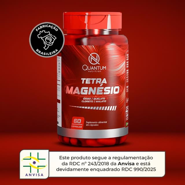 TETRA MAGNÉSIO - Quelato, Cloreto, Óxido e Malato de Magnésio - 60 Cápsulas - 4 Magnésios