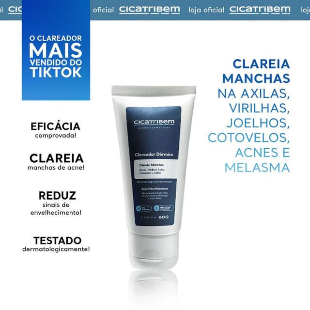 Cicatribem Clareador Dérmico 60g – Hidratante Uniformizador e Revitalizante Facial e Corporal