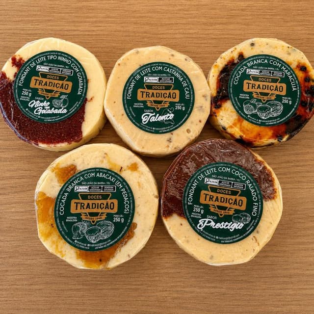 Kit Doces Sortidos Tradição ( Ninho com Goiabada, Talento, Prestígio, Cocada com Maracujá e Cocada com Abacaxi) - 250g