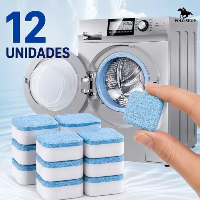 Pastilha Efervescente Limpa Máquina de Lavar | Escolha 12, 24 ou 36 Unidades | Remove Resíduos e Odores