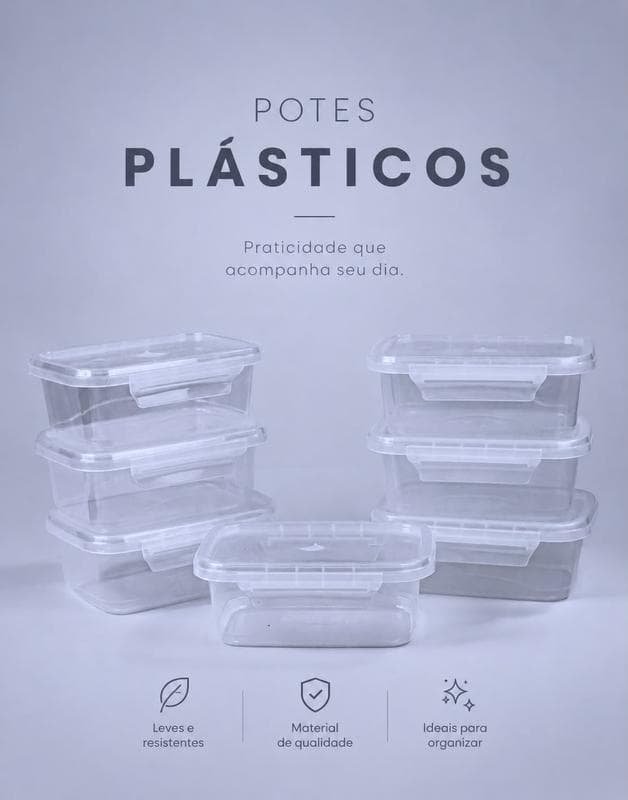 Kit até 30 Marmitas Potes 800ml com Travas Laterais Transparentes Colorido BPA FREE Alimentos organizadores de congelador PLASTICOS Transparente