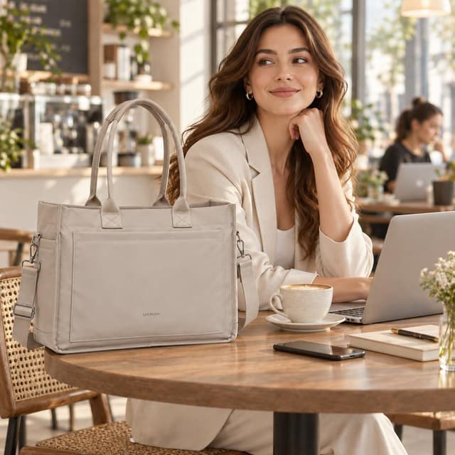 Bolsa Tote Feminina LA CELICIA de Poliéster para Notebook 15.8" com Grande Capacidade, Porta-Garrafa Interno, Gancho para Chaves e Encaixe para Mala 22420