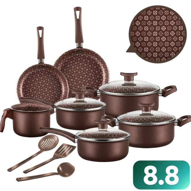 Jogo de Panelas 10 Peças Antiaderente com Tampa de Vidro Temperado Bianco Vanilla Varias Cores Conjunto Kit Teflon D'italia Cozinha Completa