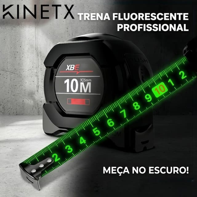 KINETX Trena Profissional 5M/7.5M/10M Alta Precisão Fita de Aço Carbono Fluorescente com Trava
