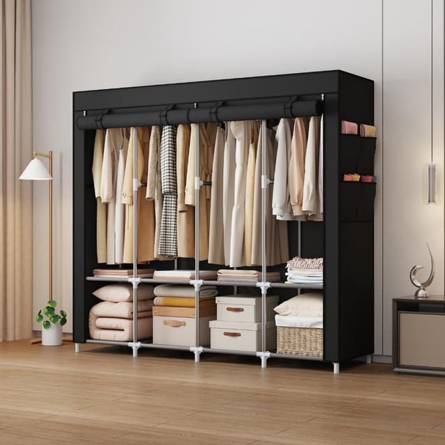 Guarda Roupa Dobrável Organizador Armário De Roupas Closet Com Capa Anti-Poeira Móvel Removível