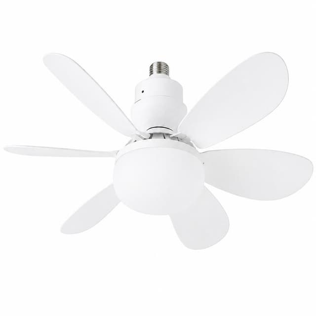 Ventilador de Teto 52cm com Lâmpada LED E27 3 Velocidades 3 Cores de Luz Controle Remoto Silencioso Motor DC Reversível para Quarto e Cozinha