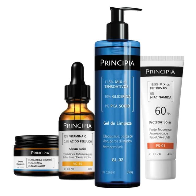 Principia Kit Essencial Glow tratamento anti-idade, manchas e linhas de expressão GL-02+ CH + VC + PS