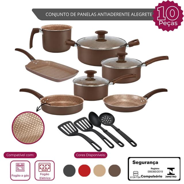 Conjunto Panelas 10 Pecas Antiaderente Modernas Alegrete {Garcia_Indica}