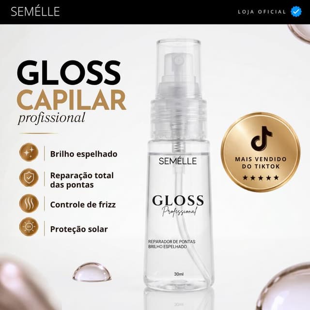 Reparador de Pontas Gloss com Silicones Ultra Luminosos Protege Contra Raios Solares e Anti-Frizz para Todos os Tipos de Cabelos Selando As Cutículas Brilho Alto Agressores Externos Textura Leve