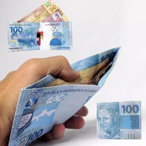 Kit 1 a 5 Carteira Super Slim Nota Dinheiro Cartão Dolar Real Lona - OFERTA