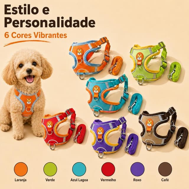 Coleira Peitoral Cachorro E Gato, Conjunto De Guia + Coleira Tipo Colete Para Pet Pequenos E Médios