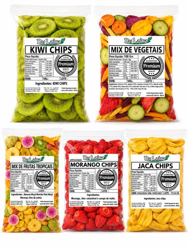 Escolha Seu Snack Crocantes Favorito 50g | Morango, Kiwi, Jaca, Frutas ou Vegetais