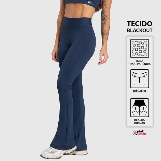 Calça Legging Fitness Feminino Flare Cintura Alta Balance Blackout Zero Transparência Bailarina