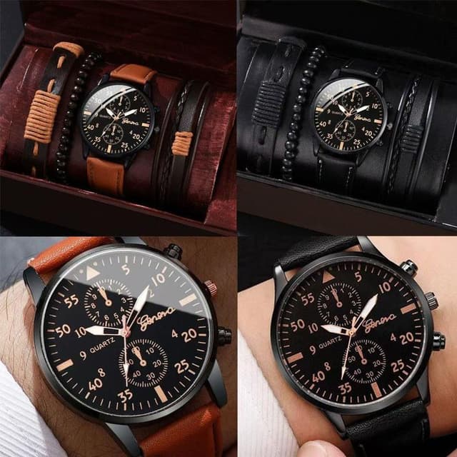 Relógio de Quartzo Casual Masculino - Pulseira PU Vintage com Bracelete Estiloso para Uso Diário(NÃO ACOMPANHA CAIXA)