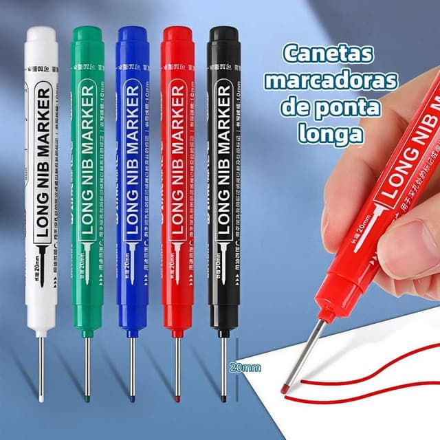 Kit 4 Canetas Marcadoras Permanentes de Ponta Longa Versáteis Ideal para Marcação em Furos Profundos