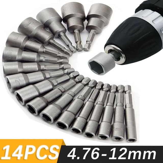 jogo de soquete para parafusadeira 5 A 13mm jogo de bits Sextavado Kit Chave Allen Power Nut 9/14 Peças Soquete Magnético 1/4 Hex Aço Cr Alta Resistência Encaixe Preciso e Durável Ideal para Parafusos e Porcas Uso Profissional e Doméstico em Carro Moto Bicicleta e Ferramentas Multiuso