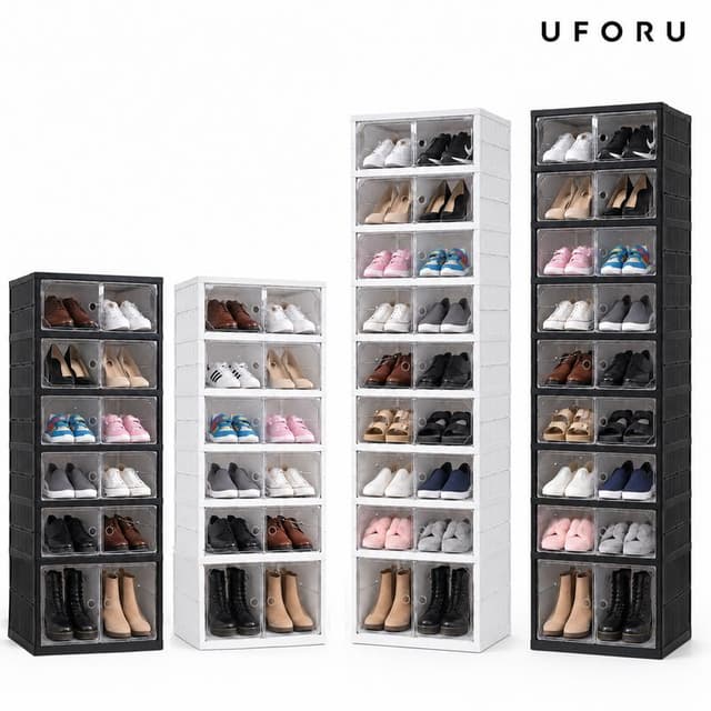 UFORU folding shoe rack, magnetic transparent door shoe cabinet, 9 layers, can store 18 pairs of shoes, simple design, large capacity, sturdy and stackable plastic shoe cabinet, space-saving, no installation required