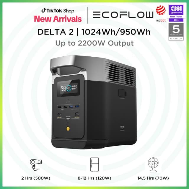 EF ECOFLOW DELTA 3 Classic Portable Power Station, LFP Battery, USB-C Output, Solar Generator