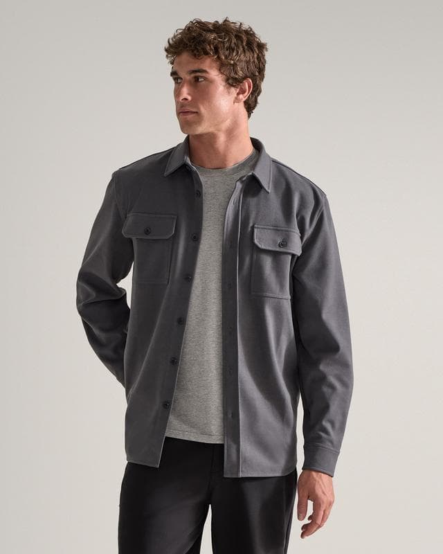 BYLT Coastal Overshirt Fitted Long Sleeve Casual Minimalist Classic Menswear Medium Length Drop-Cut Hem Layering Top